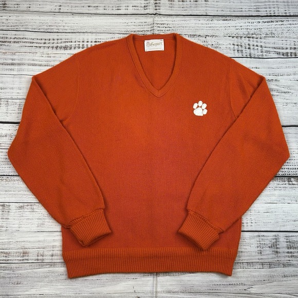 VTG Clemson Tigers Sweater Orange Gepner Sportswear Acrylic V-Neck Size M USA - Picture 1 of 7